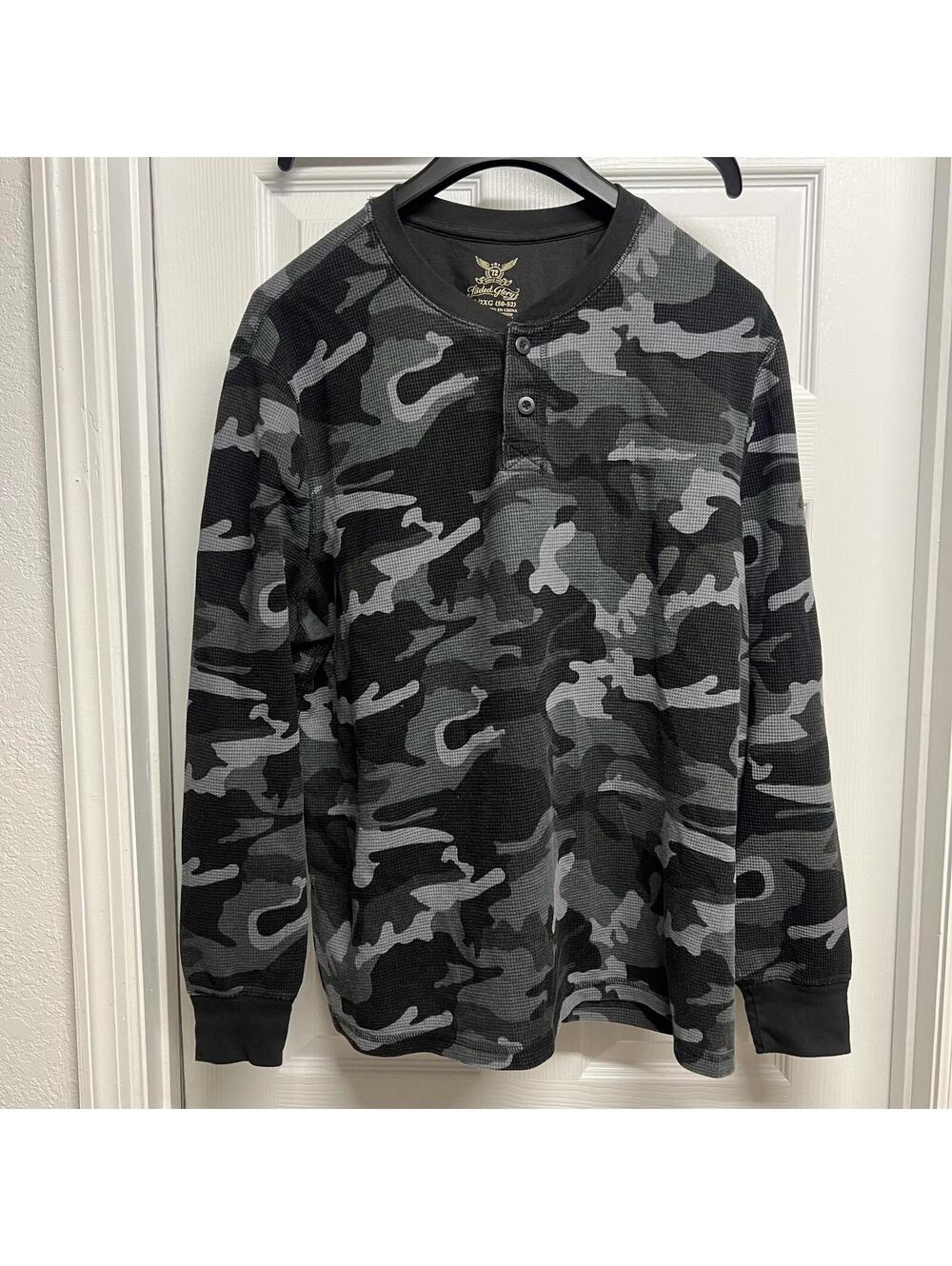 Y2K Faded Glory Camo Henley Long Sleeve Thermal Shirt Sz. XXL